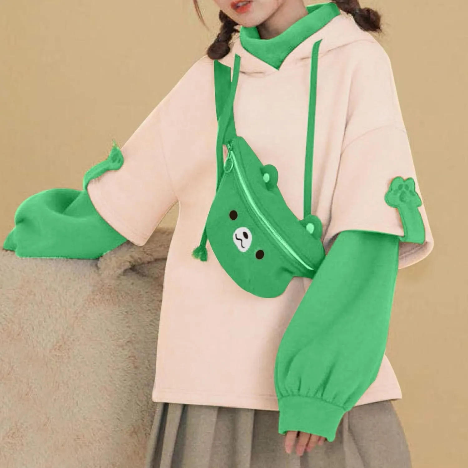 Dino Hoodies for Women Teen Girls Cute Kawaii Dinosaur Pullover Tops Long Sleeve Hooded Sweatshirt