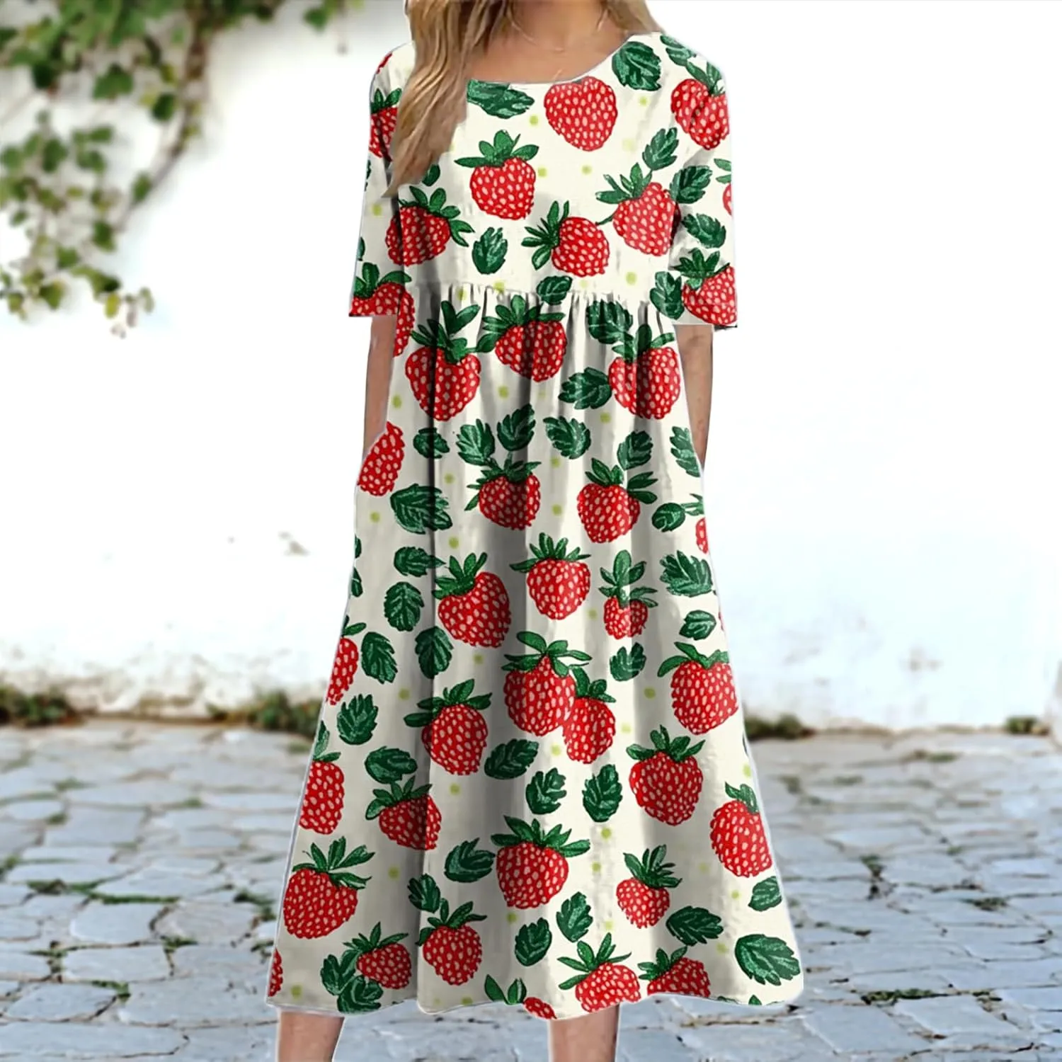 Dress for Women Casual Summer Midi Boho Floral Printed Dresses Short Sleeve Trendy Elegant Maxi Dress