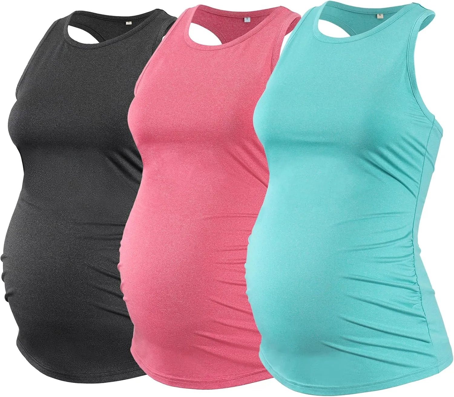 Ecavus Women's 3Pack Maternity Tank Tops Sleeveless Racerback Sport Top Pregnancy Athletic Yoga Shirts for Women