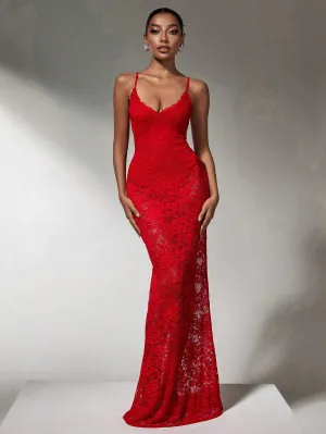 Elegant Red Lace Cami Dress