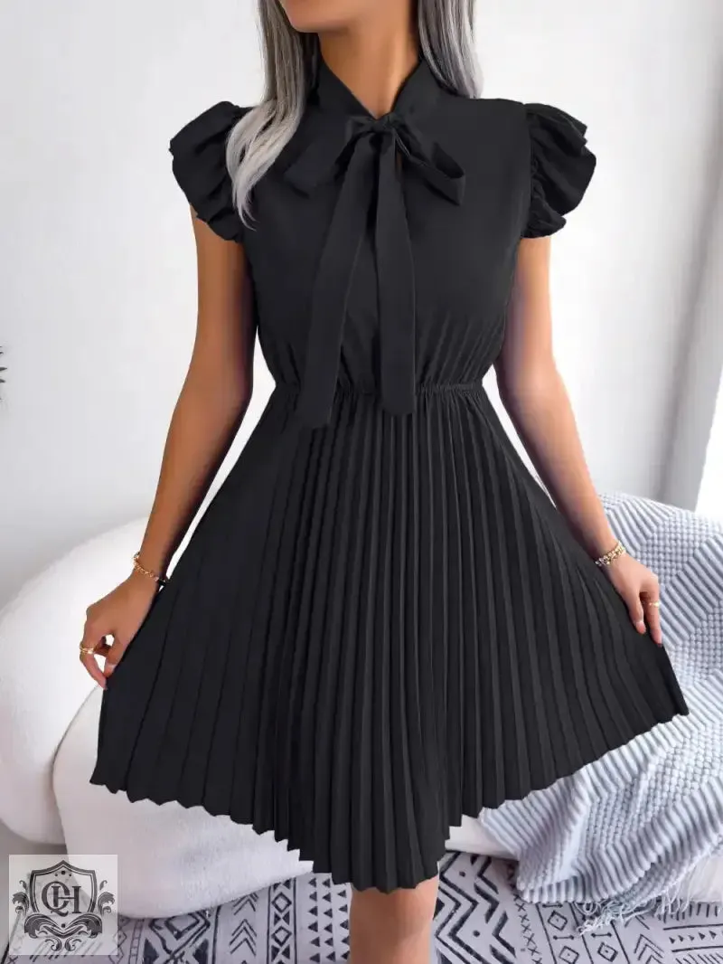 Elegant Tied Waist Pleated Dress