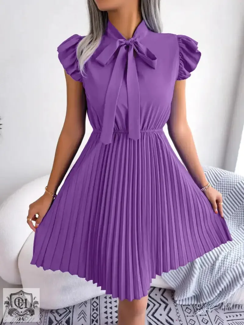 Elegant Tied Waist Pleated Dress