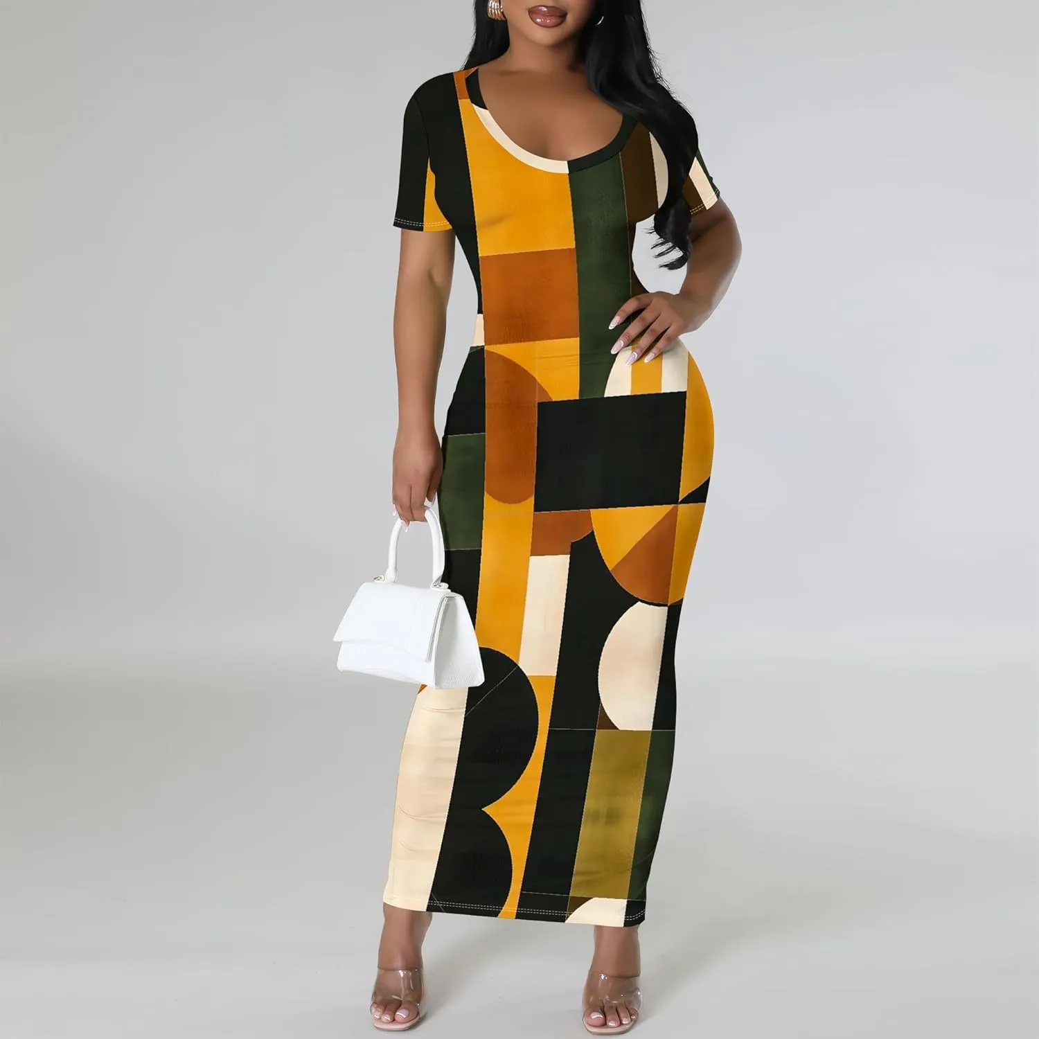 Elegant Women Summer Fashion Casual Dress Sexy Loose Short Sleeve Round Neck Sundress Club Midi Dresses