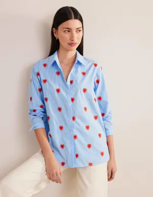Embroidered Relaxed Shirt-Heart, Ticking Stripe