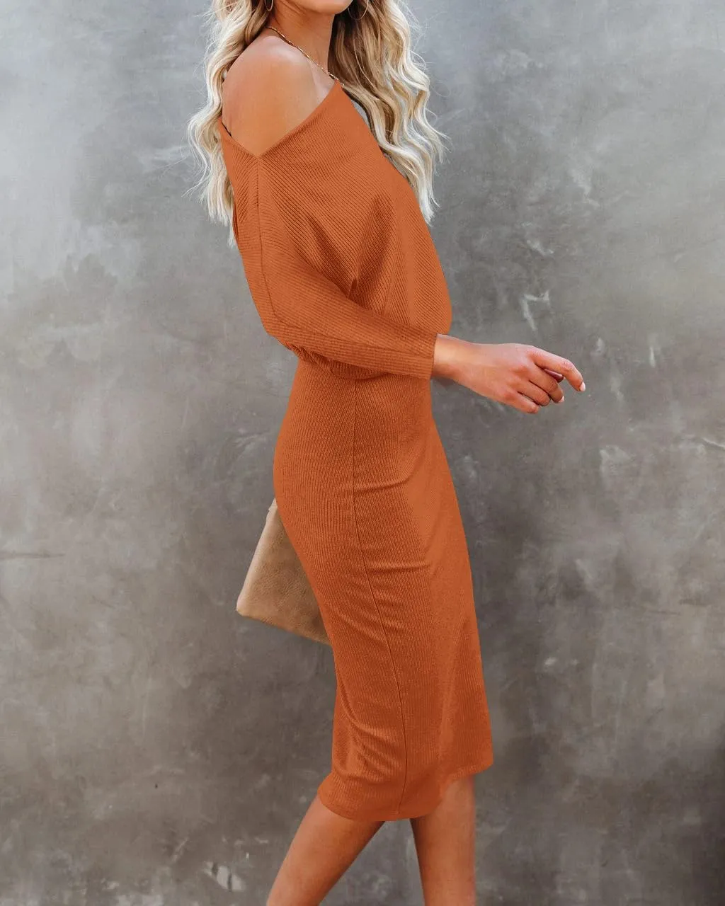 Ezbelle Women's Off The Shoulder 3/4 Sleeve Batwing HIPS-Wrap Pencil Party Sexy Bodycon Midi Dress Loose