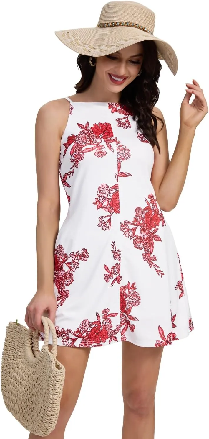 FANCYINN Women's Short Elegant Dresses Adjustable Spaghetti Strap with Pockets Backless Elegant Dress Date Night Dress