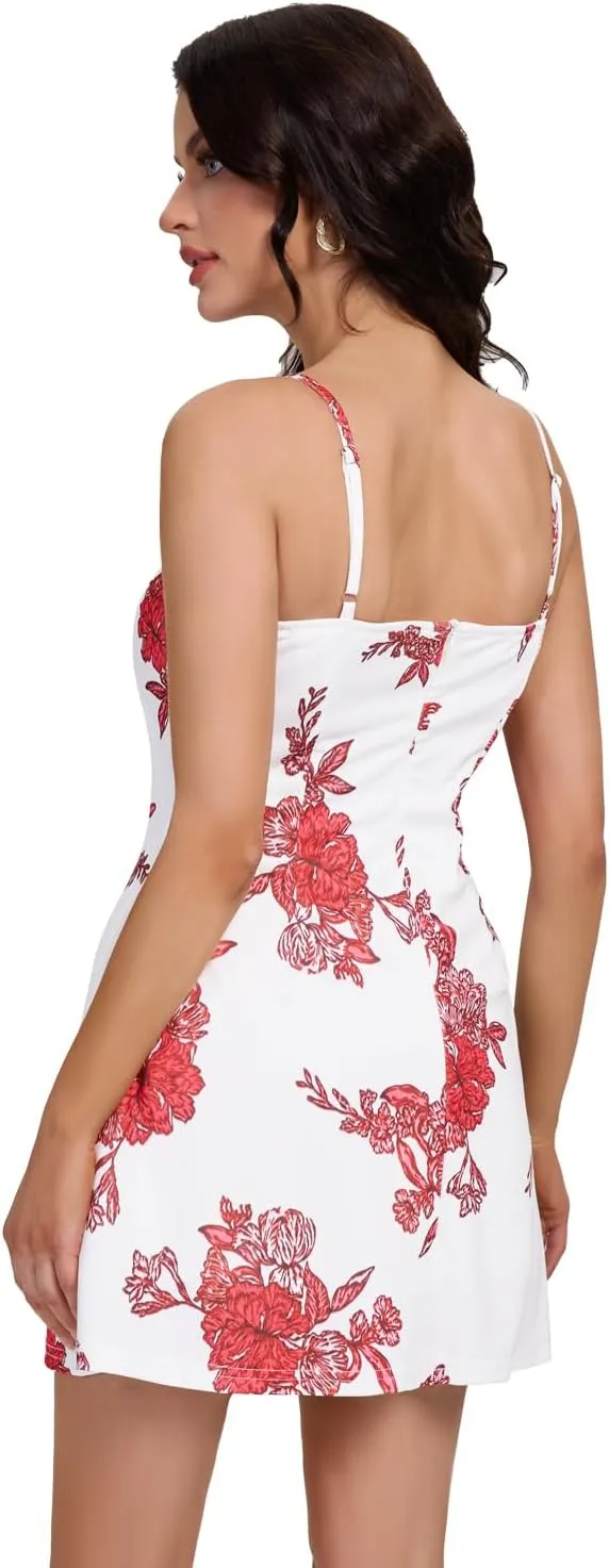 FANCYINN Women's Short Elegant Dresses Adjustable Spaghetti Strap with Pockets Backless Elegant Dress Date Night Dress