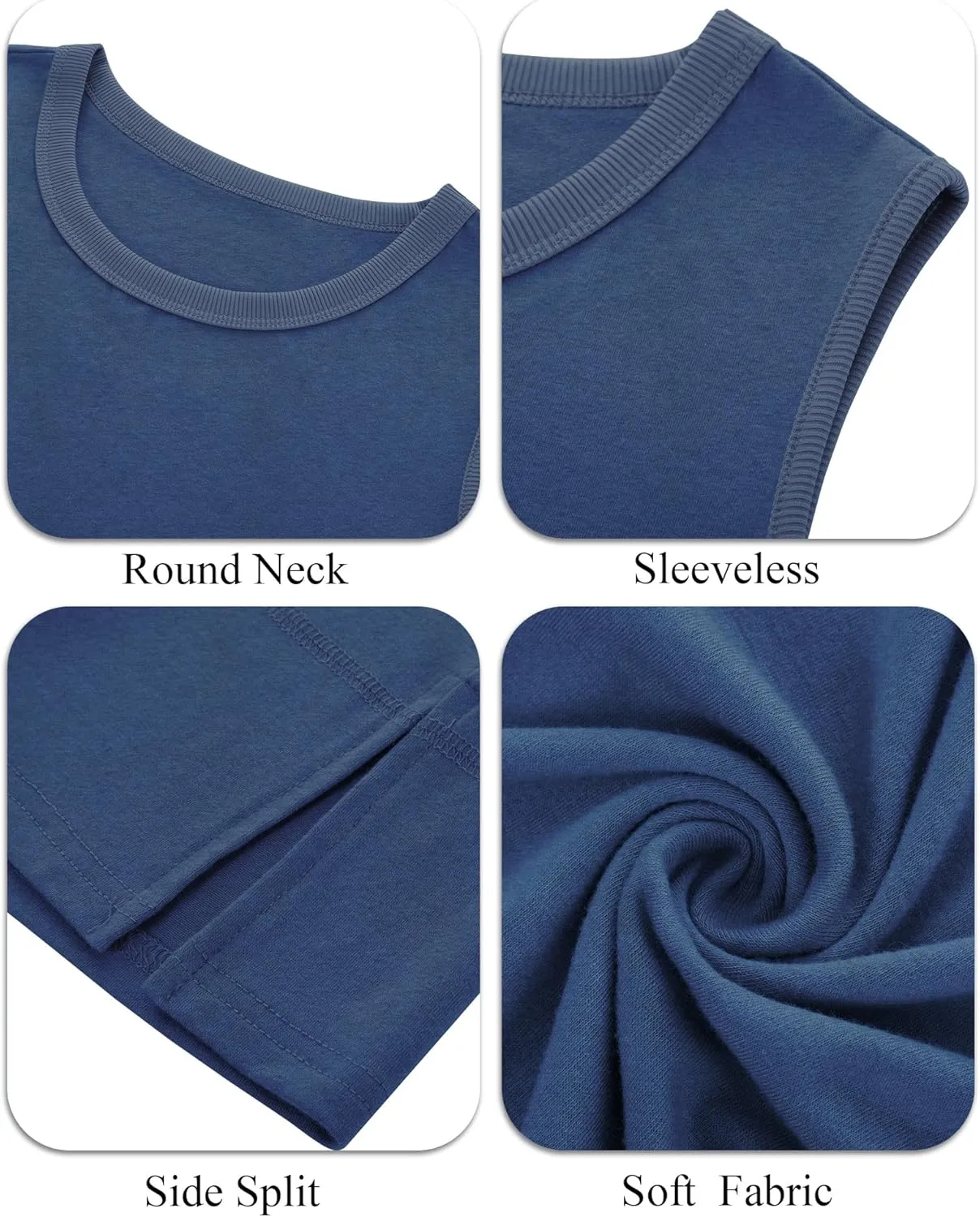 Ficerd 3 Pack Women's Sleeveless Tank Tops, Cotton Summer Crewneck Split Side Ribbed Trim Loose T-Shirt Casual Basic Tee Vest