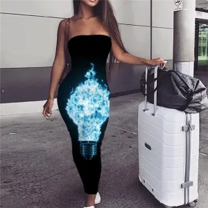 Flame Dress Women Light Bulb Ladies Dresses Black Bodycon Dress Womens Clothing