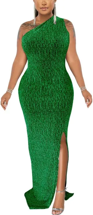 Formal Dress for Women Elegant Sparkly One Shoulder Sleeveless High Split Cocktail Party Prom Dresses