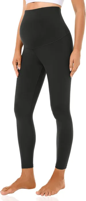 Foucome Women's Maternity Fleece Lined Leggings with Pockets Over The Belly Pregnancy Winter Warm Workout Yoga Pants