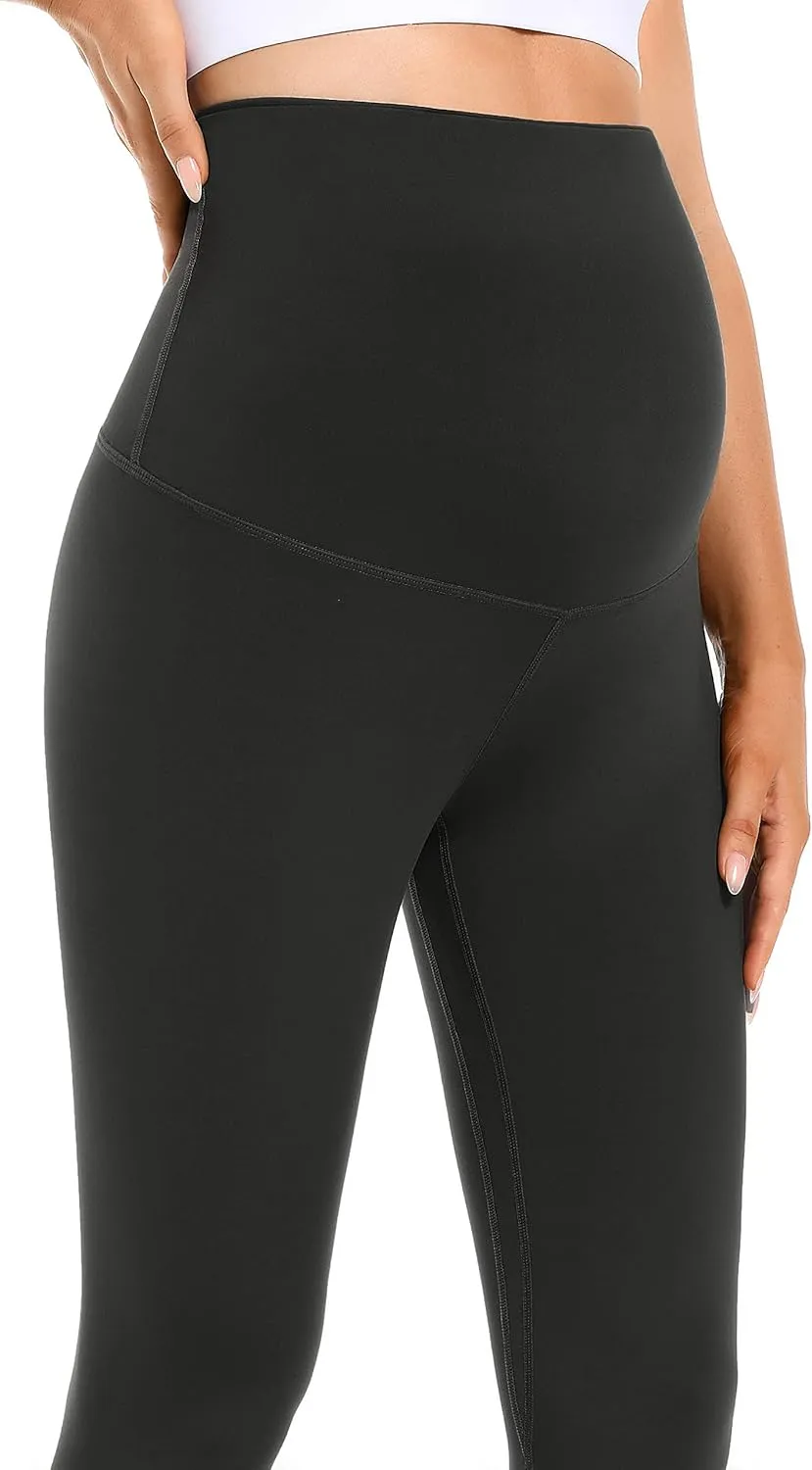 Foucome Women's Maternity Fleece Lined Leggings with Pockets Over The Belly Pregnancy Winter Warm Workout Yoga Pants