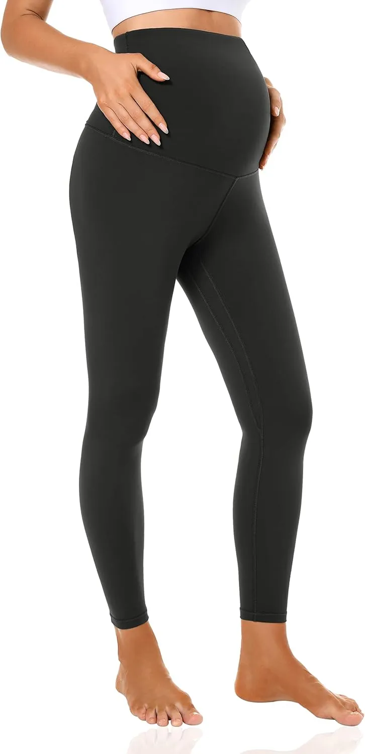 Foucome Women's Maternity Fleece Lined Leggings with Pockets Over The Belly Pregnancy Winter Warm Workout Yoga Pants