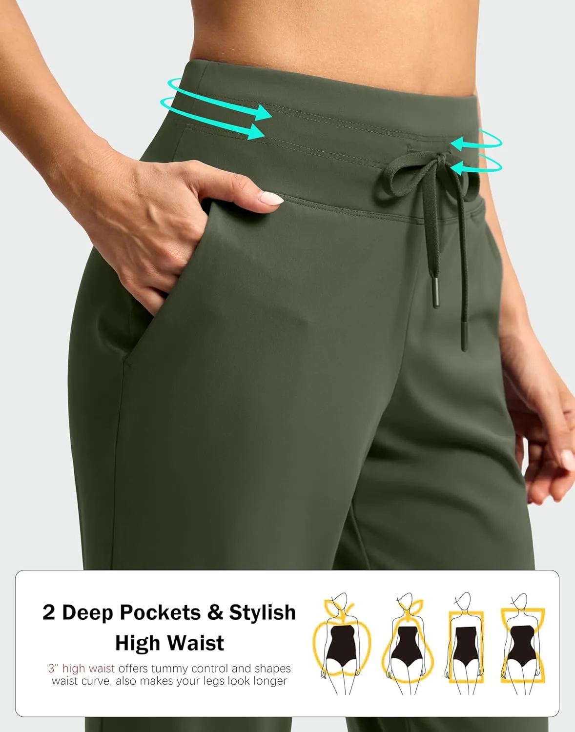 G Gradual Women's Pants High Waisted Drawstring Ankle Pants 2 Pockets 7/8 Sweatpants for Golf Travel Athletic Casual