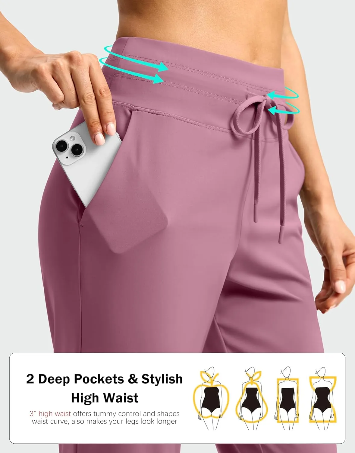 G Gradual Women's Pants High Waisted Drawstring Ankle Pants 2 Pockets 7/8 Sweatpants for Golf Travel Athletic Casual