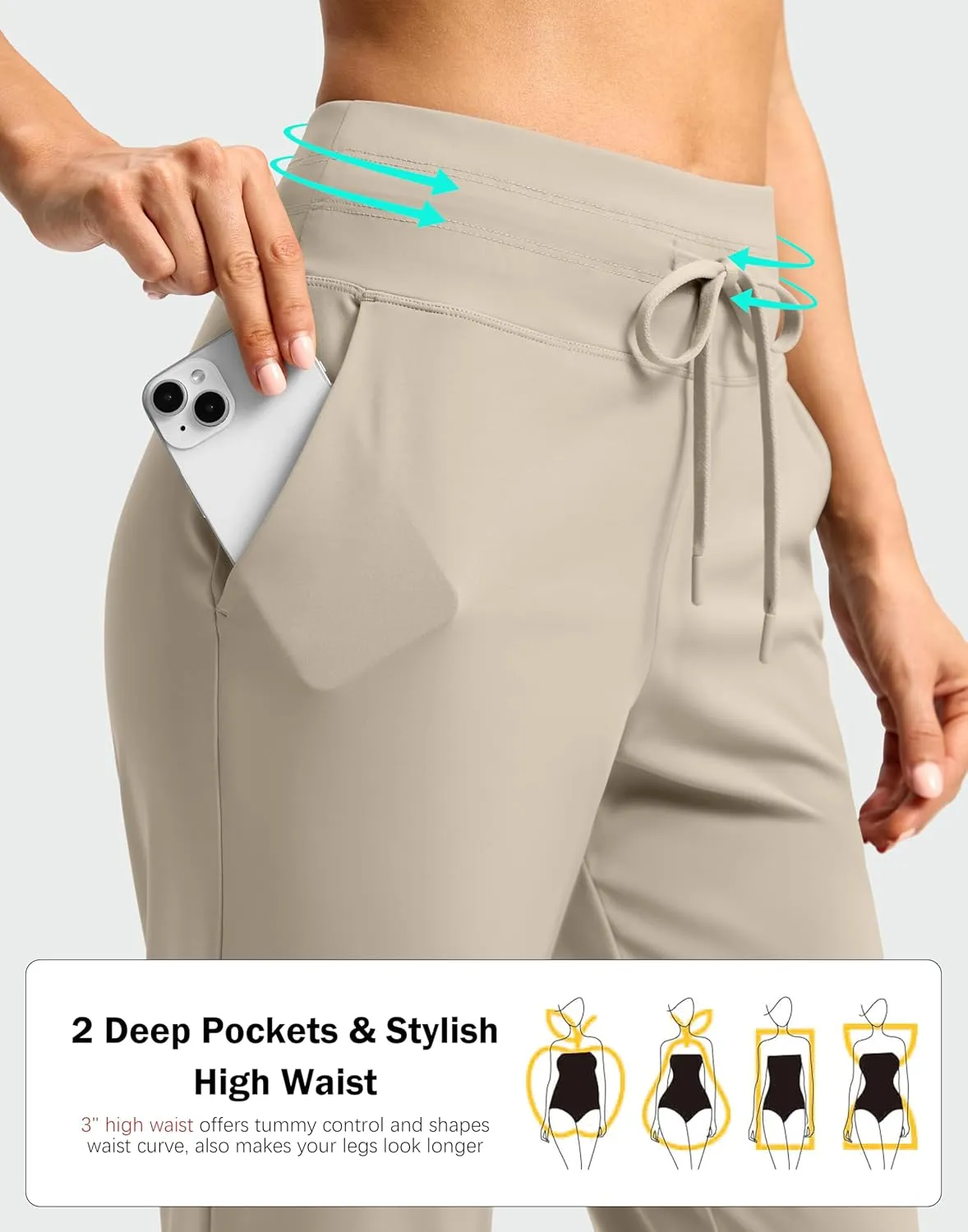G Gradual Women's Pants High Waisted Drawstring Ankle Pants 2 Pockets 7/8 Sweatpants for Golf Travel Athletic Casual