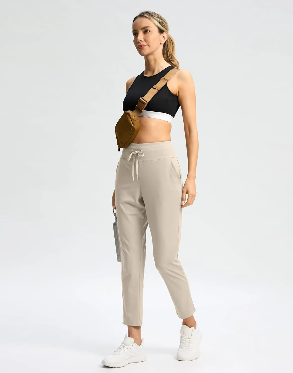 G Gradual Women's Pants High Waisted Drawstring Ankle Pants 2 Pockets 7/8 Sweatpants for Golf Travel Athletic Casual