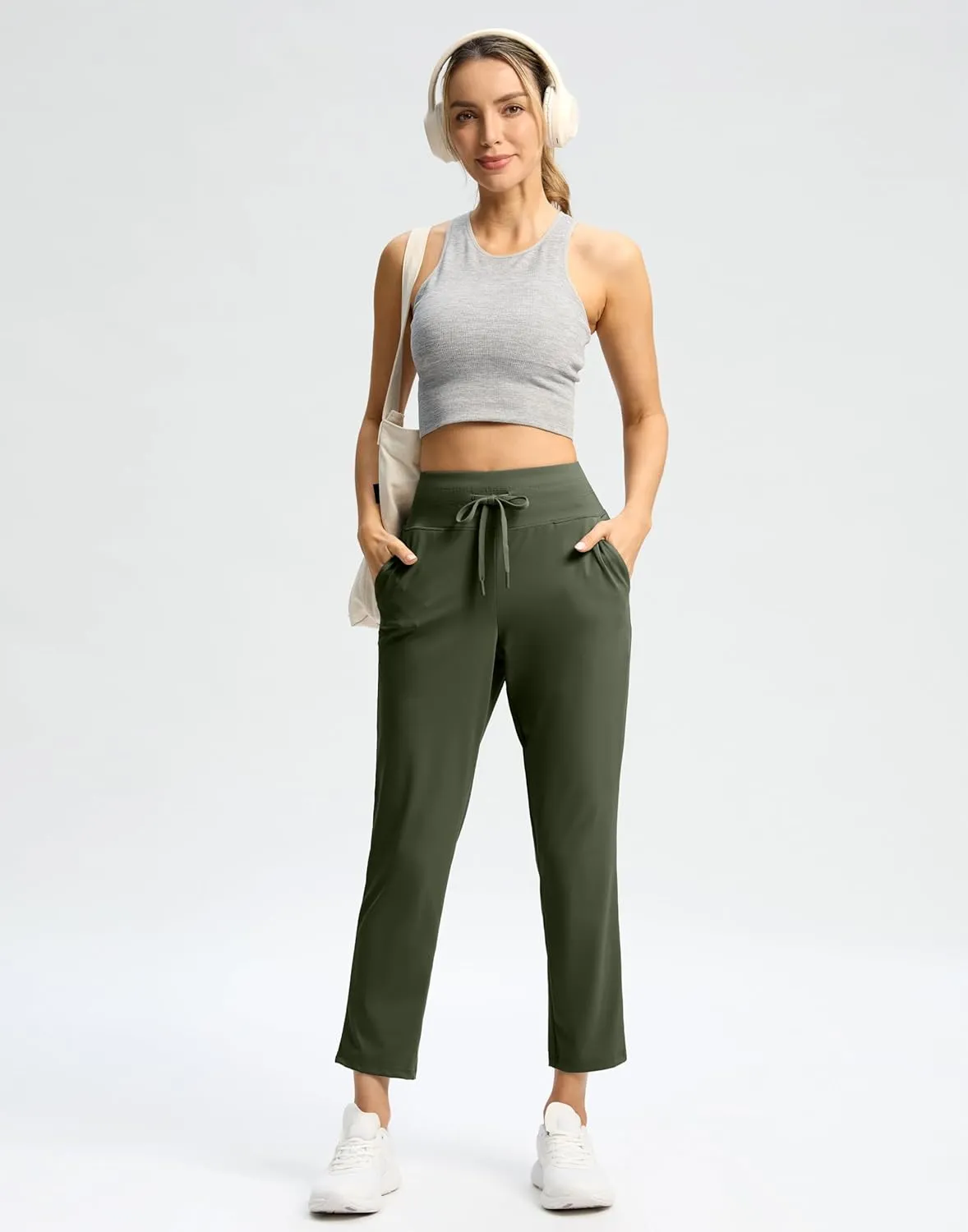 G Gradual Women's Pants High Waisted Drawstring Ankle Pants 2 Pockets 7/8 Sweatpants for Golf Travel Athletic Casual