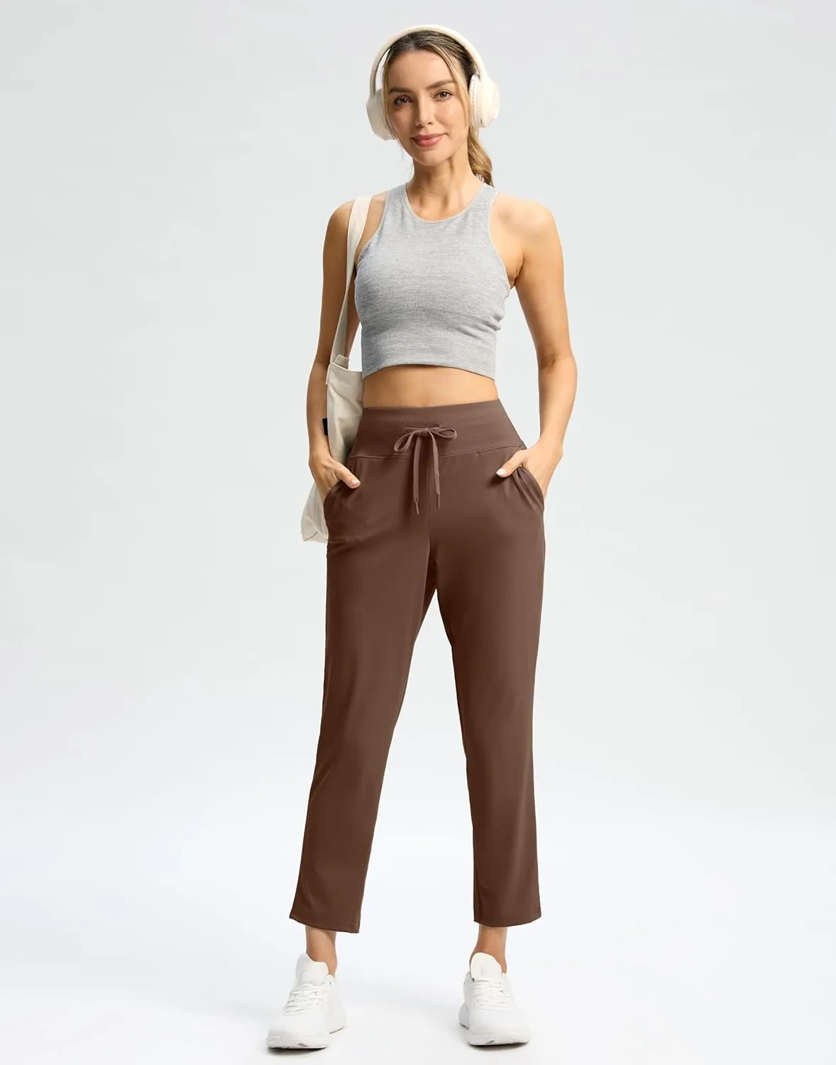 G Gradual Women's Pants High Waisted Drawstring Ankle Pants 2 Pockets 7/8 Sweatpants for Golf Travel Athletic Casual