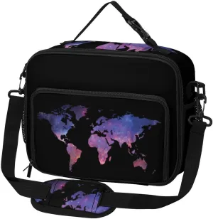 Galaxy World Map Large Insulated Lunch Bag Reusable Lunch Cooler Bags Tote for Work Picnic Outdoor