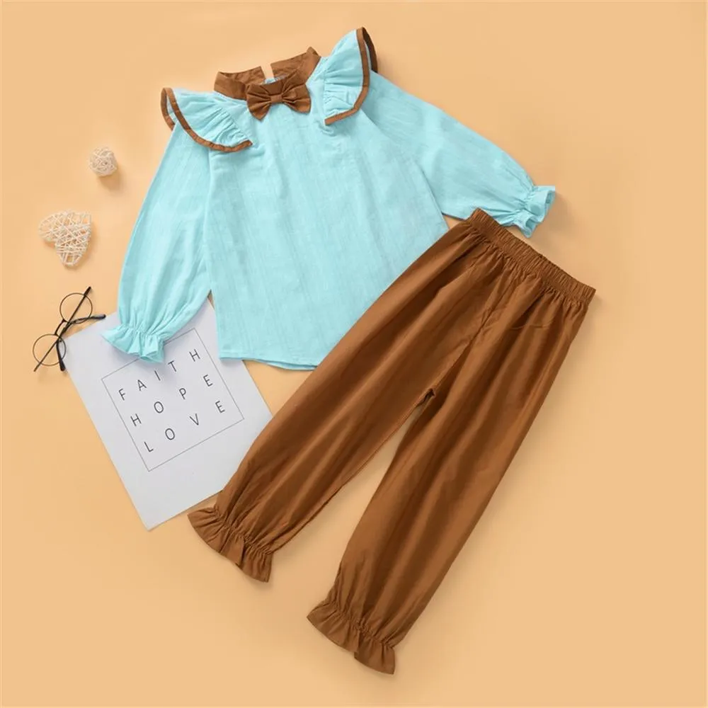 Girls Button Long Sleeve Blouse & Pants Girls Clothing Wholesale