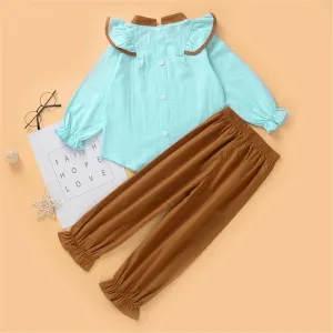 Girls Button Long Sleeve Blouse & Pants Girls Clothing Wholesale