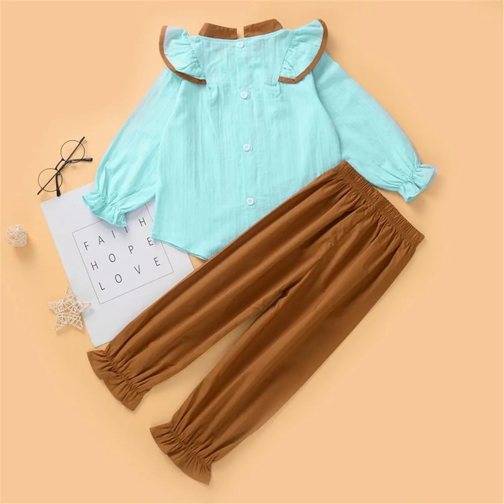 Girls Button Long Sleeve Blouse & Pants Girls Clothing Wholesale