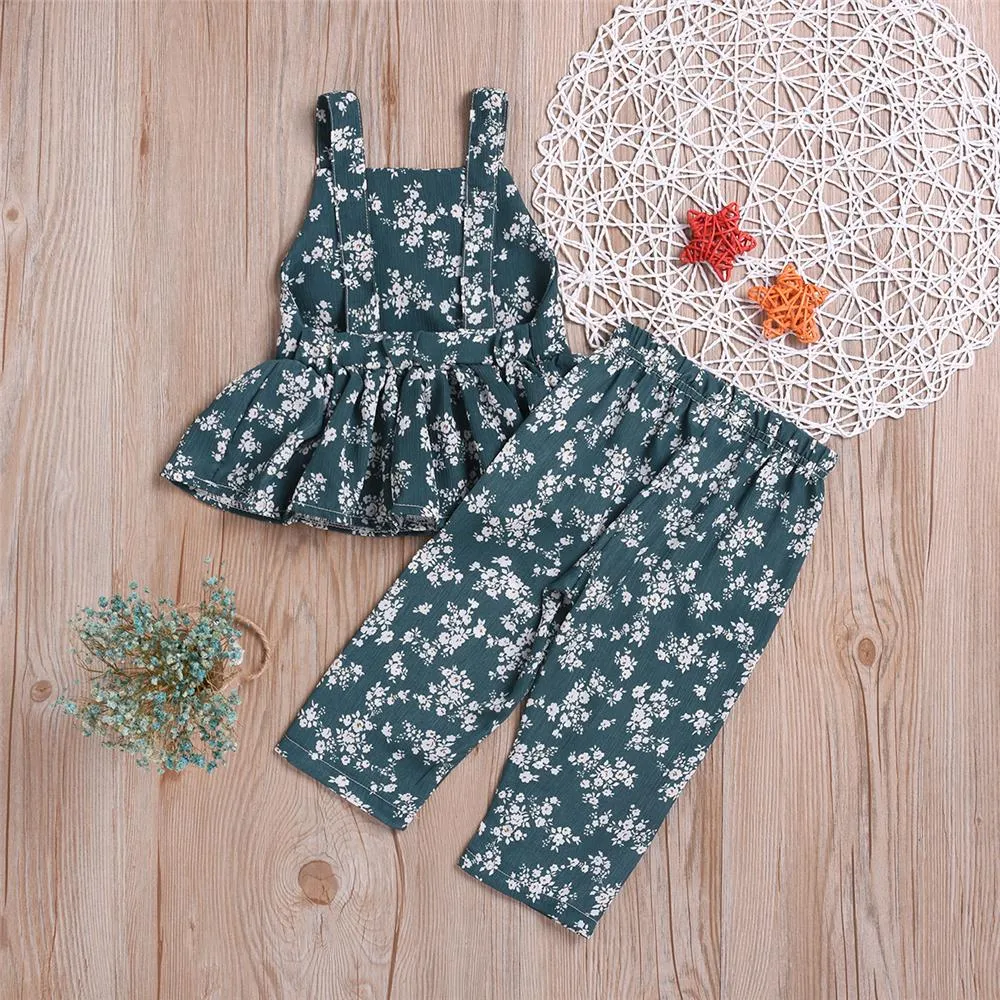 Girls Floral Printed Sleeveless Top & Pants Wholesale Little Girl Boutique Clothing