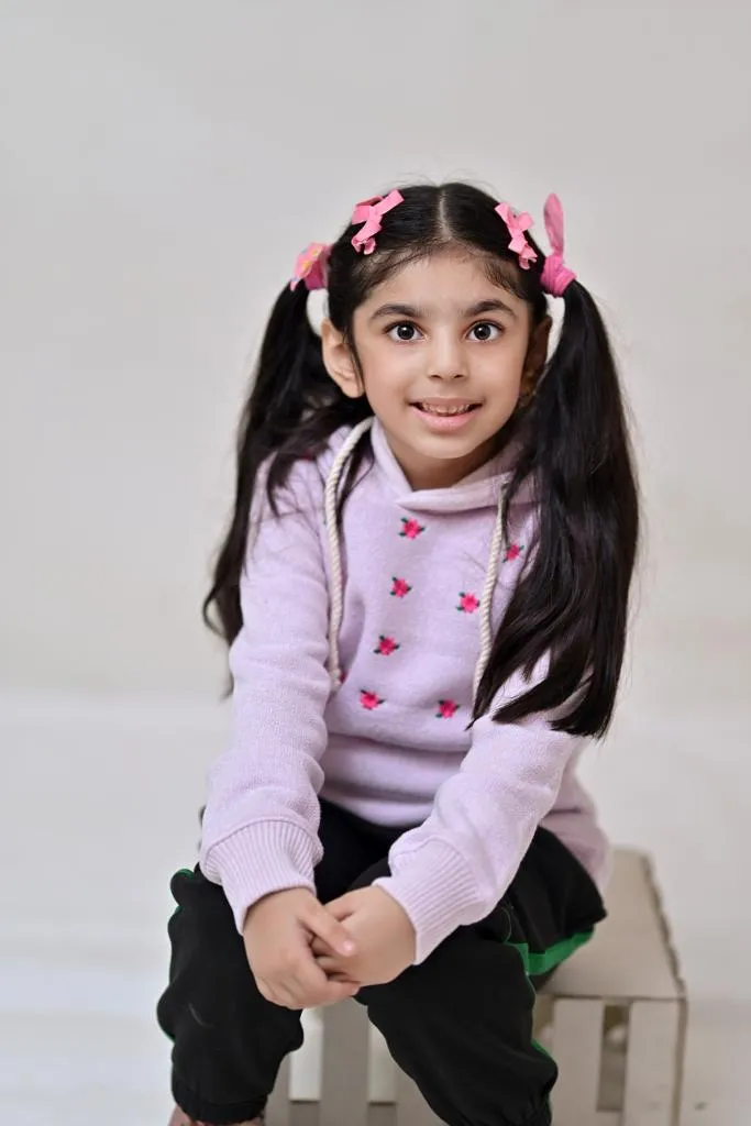 Girls Pullover Embroidered Flower (Ice Pink)