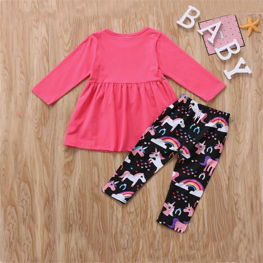 Girls Rainbow Unicorn Printed Long Sleeve T-shirt & Pants Wholesale