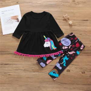 Girls Rainbow Unicorn Printed Long Sleeve T-shirt & Pants Wholesale