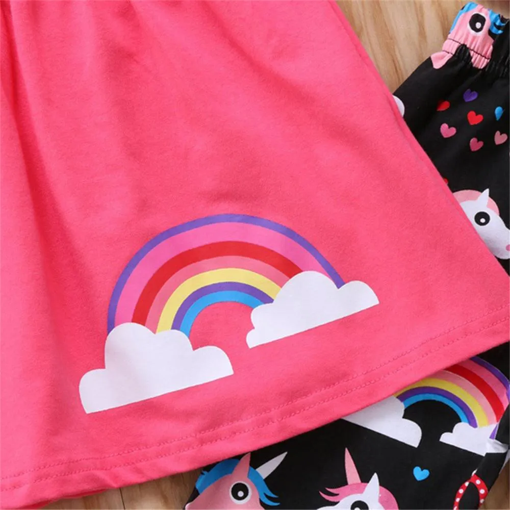 Girls Rainbow Unicorn Printed Long Sleeve T-shirt & Pants Wholesale
