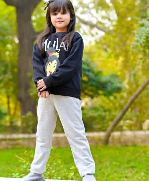 GirlsSweatshirt Set  Mulan (Black ) Trouser (Grey)