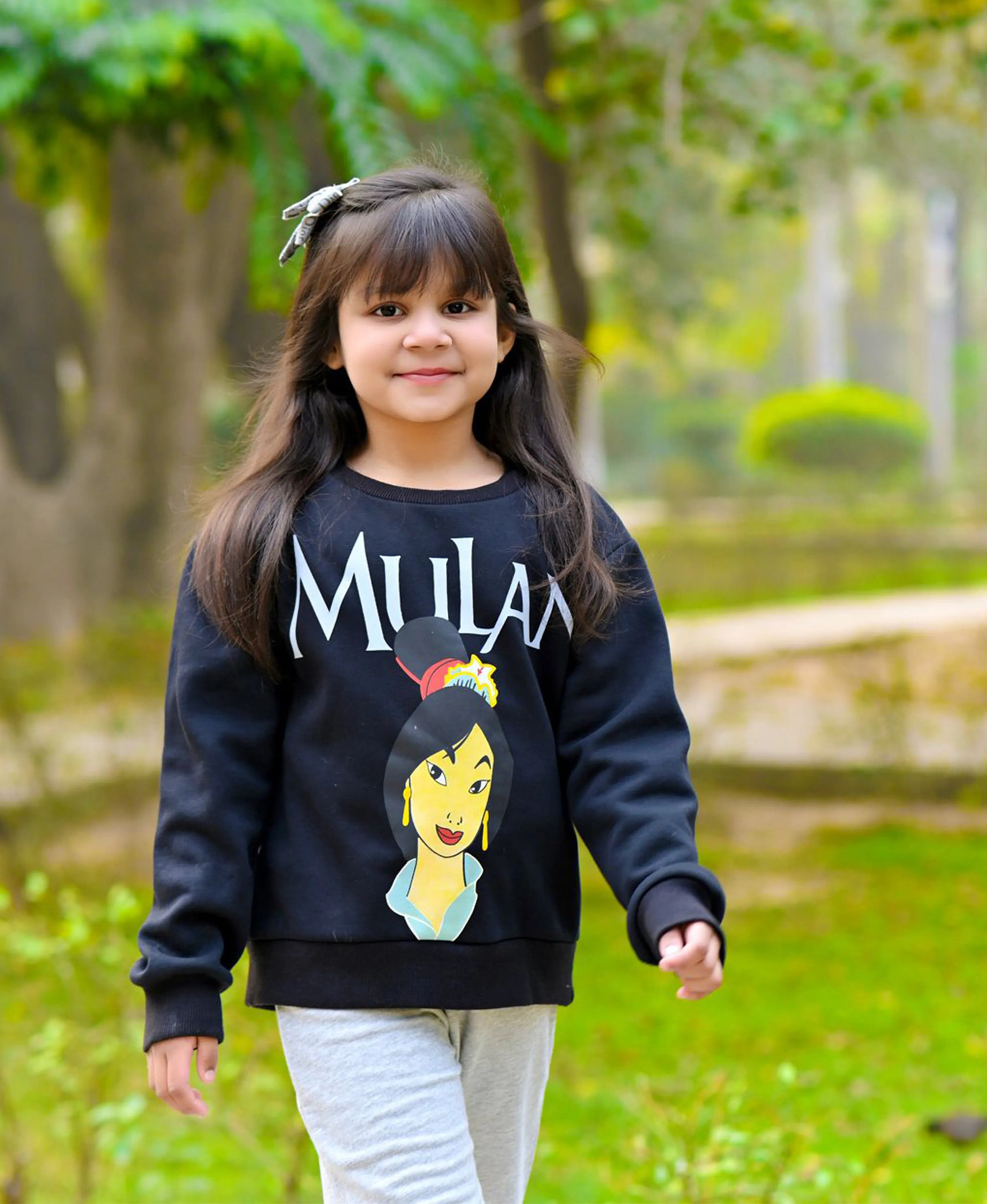 GirlsSweatshirt Set  Mulan (Black ) Trouser (Grey)
