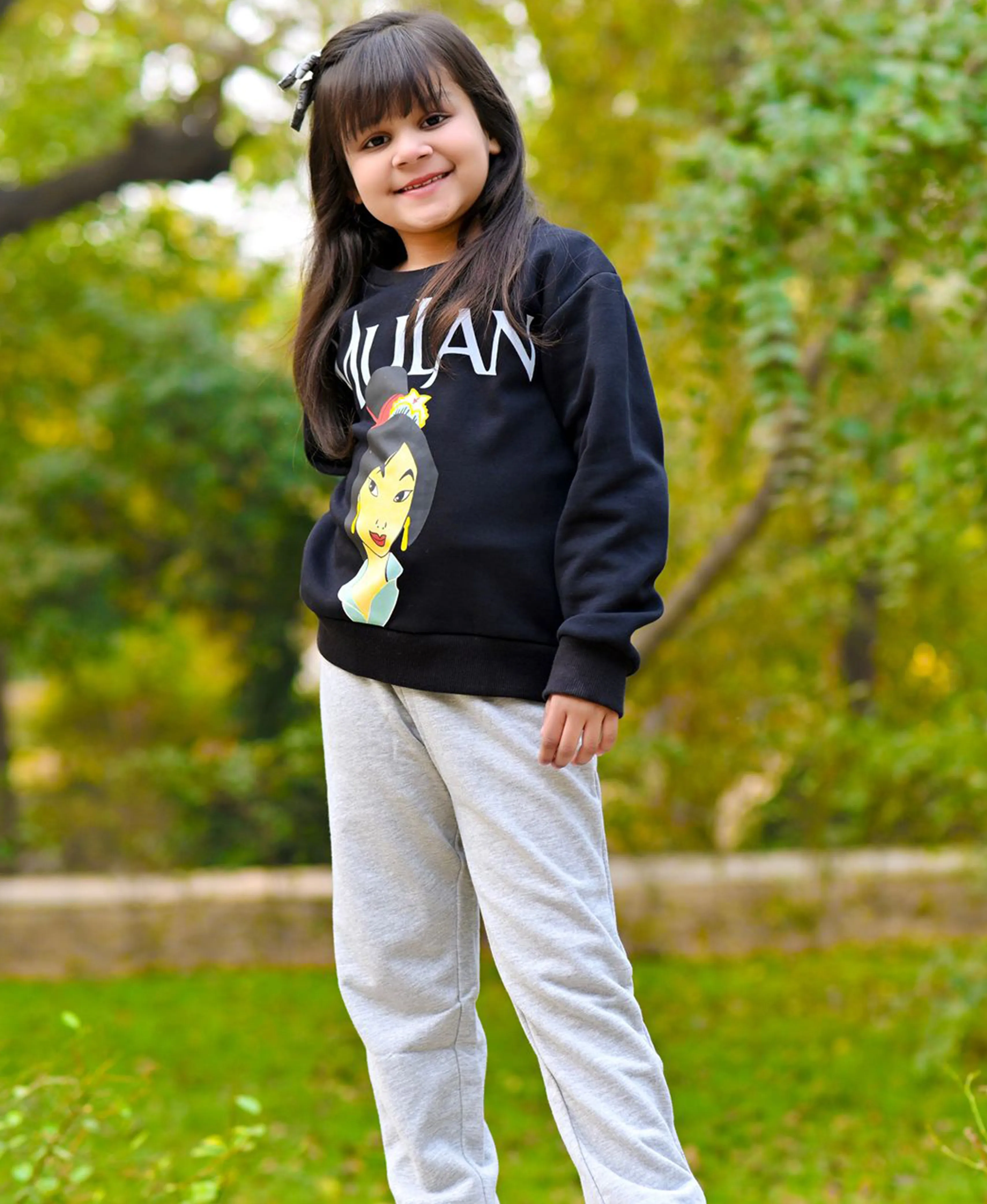 GirlsSweatshirt Set  Mulan (Black ) Trouser (Grey)