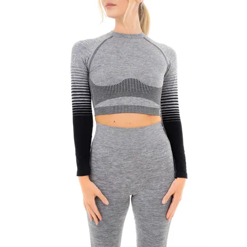 GRADIENT STRIPE SEAMLESS LS TOP GREY - M