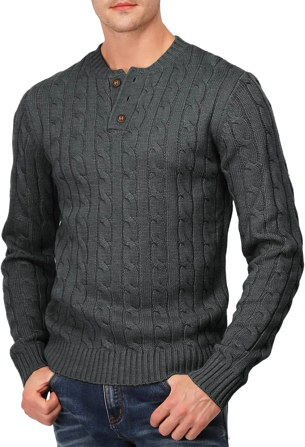 H2H Mens Casual Slim Fit Pullover Sweaters Long Sleeve Cable Knitted Sweater with Button Closure
