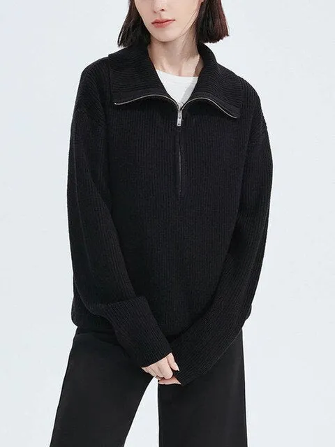Half Zipper Loose Fit Warm Sweater For Women