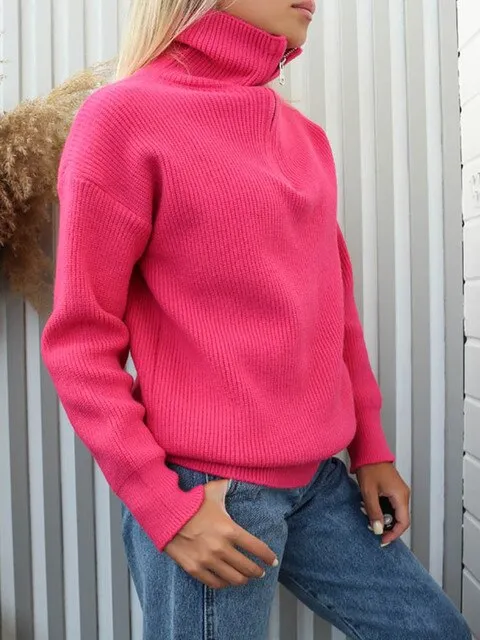 Half Zipper Loose Fit Warm Sweater For Women