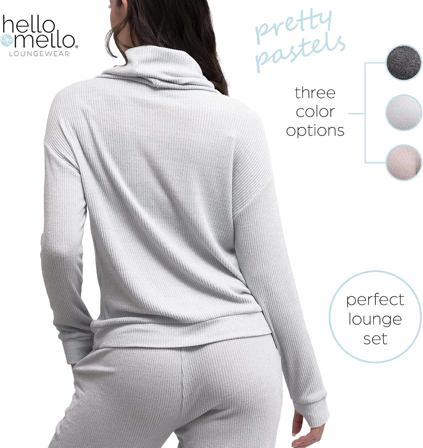 Hello Mello CuddleBlend Womens Lounge Comfortable Pajama Long Sleeve Top with Cowl Neck and Thumbholes