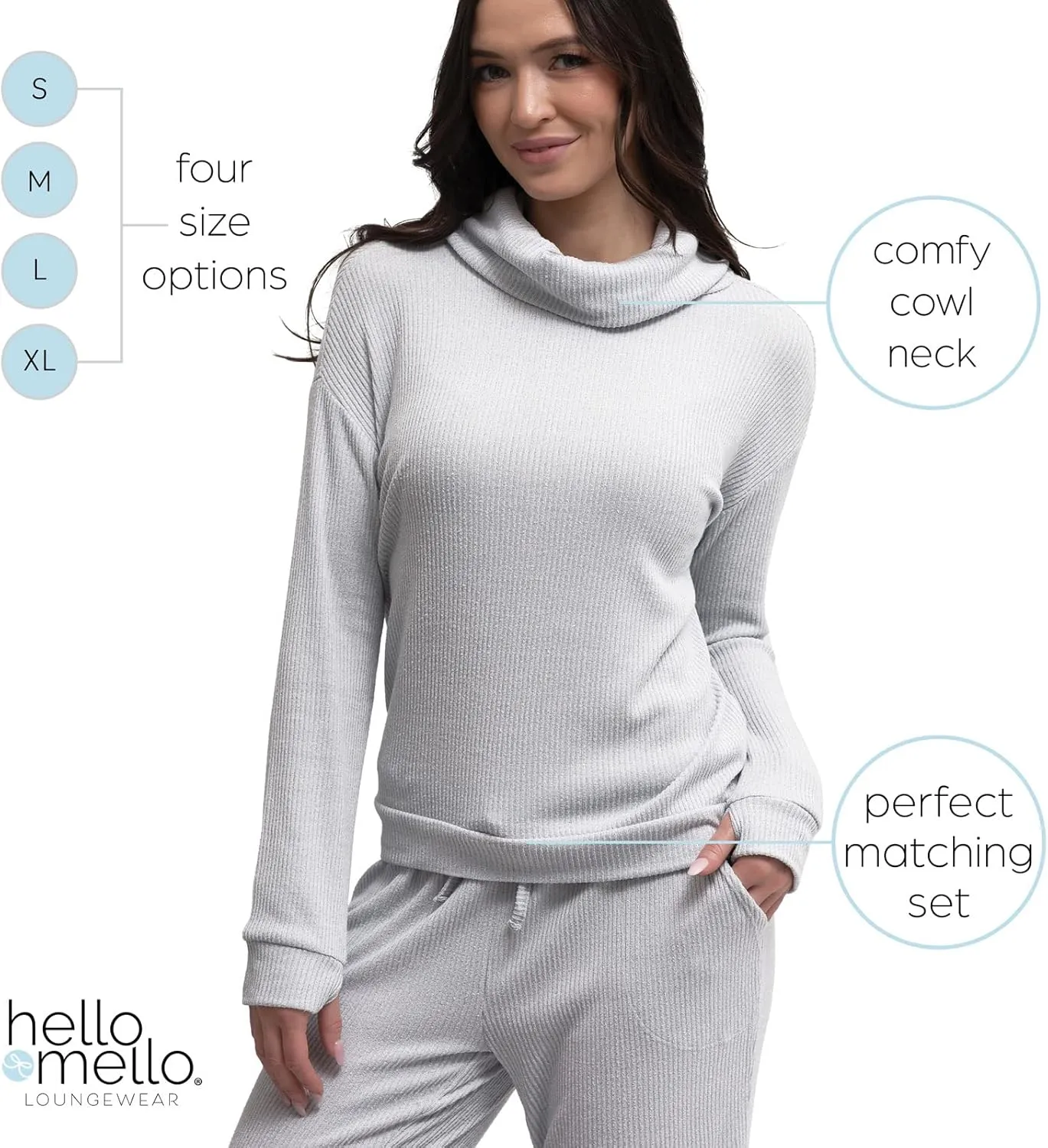 Hello Mello CuddleBlend Womens Lounge Comfortable Pajama Long Sleeve Top with Cowl Neck and Thumbholes