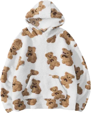 Hoodies For Teen Girls Oversized Sherpa Hoodie Women Fuzzy Fleece Hooded Sweatshirt Cute Teddy Bear Print Pullover Tops