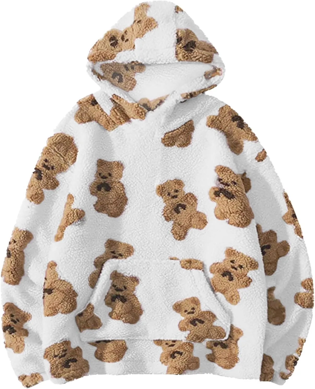 Hoodies For Teen Girls Oversized Sherpa Hoodie Women Fuzzy Fleece Hooded Sweatshirt Cute Teddy Bear Print Pullover Tops