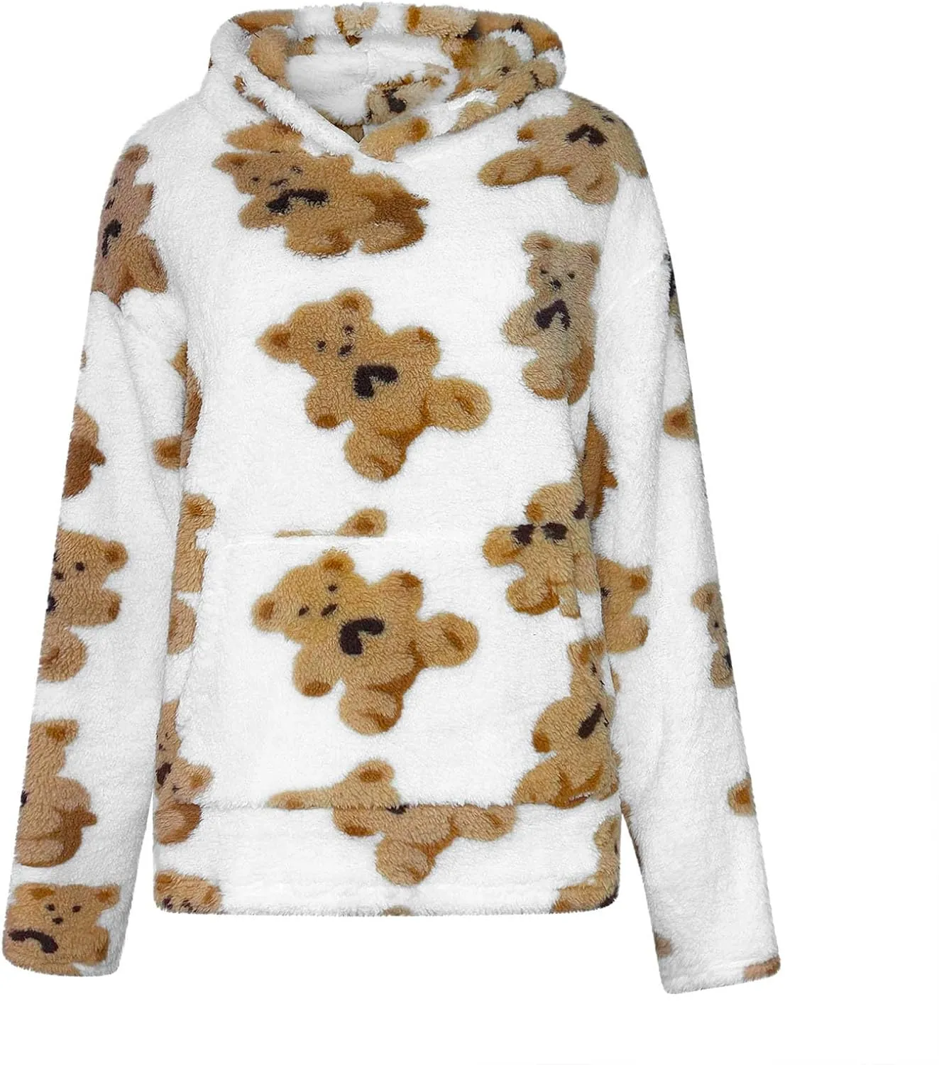 Hoodies For Teen Girls Oversized Sherpa Hoodie Women Fuzzy Fleece Hooded Sweatshirt Cute Teddy Bear Print Pullover Tops
