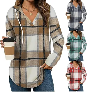 Hoodies for Women Long Sleeve Plaid Shirt Oversized Flannel Sweatshirt Dressy Casual Shirts Loose Fit Pullover Hoodie
