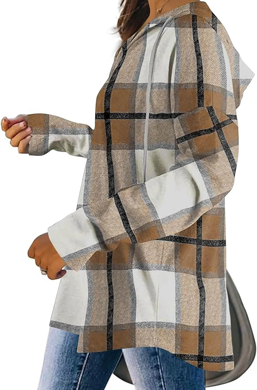 Hoodies for Women Long Sleeve Plaid Shirt Oversized Flannel Sweatshirt Dressy Casual Shirts Loose Fit Pullover Hoodie