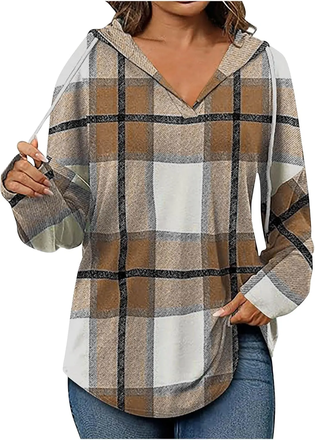 Hoodies for Women Long Sleeve Plaid Shirt Oversized Flannel Sweatshirt Dressy Casual Shirts Loose Fit Pullover Hoodie