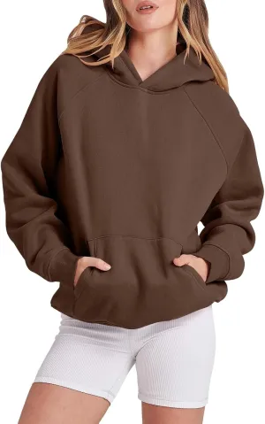 Hoodies for Women Oversized Fleece Long Sleeve Basic Sweatshirts Pullover Sweatershirt Fall Outfits with Pocket