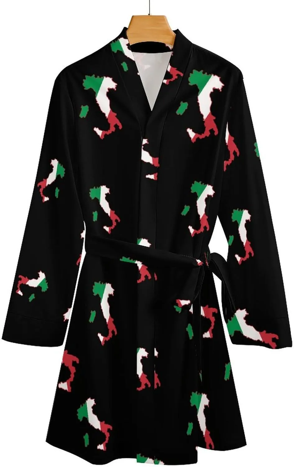 Italia Italy Italian Map Flag Comfortable Womens Robe V Neck Sleepwear Short Bathrobe Loungewear