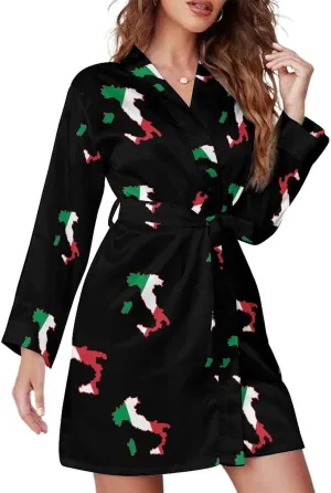 Italia Italy Italian Map Flag Comfortable Womens Robe V Neck Sleepwear Short Bathrobe Loungewear